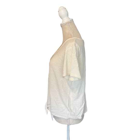 Vanilla Star Top Cream Front Tie Knot Crop Large - Picture 7 of 12